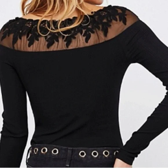 Free People Admire Me Black Lace Off Shoulder Shirt - Picture 8 of 9